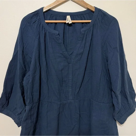 Pact Organic Cotton Coastal Double Gauze Peasant French Navy Midi Dress Size XL - Picture 4 of 6